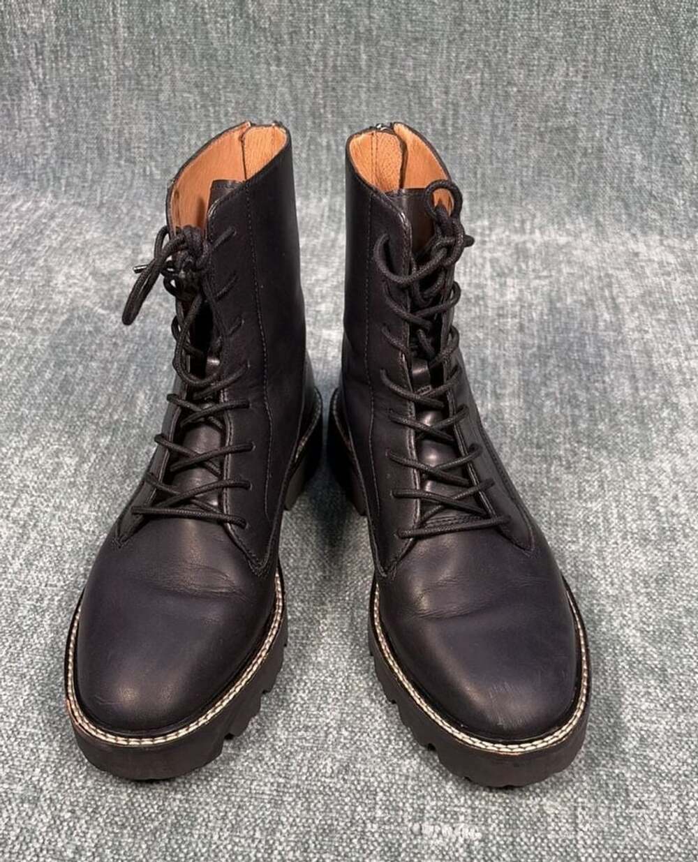 Madewell The Citywalk Lugsole Lace-Up Boot in Black Leather Size 8.5